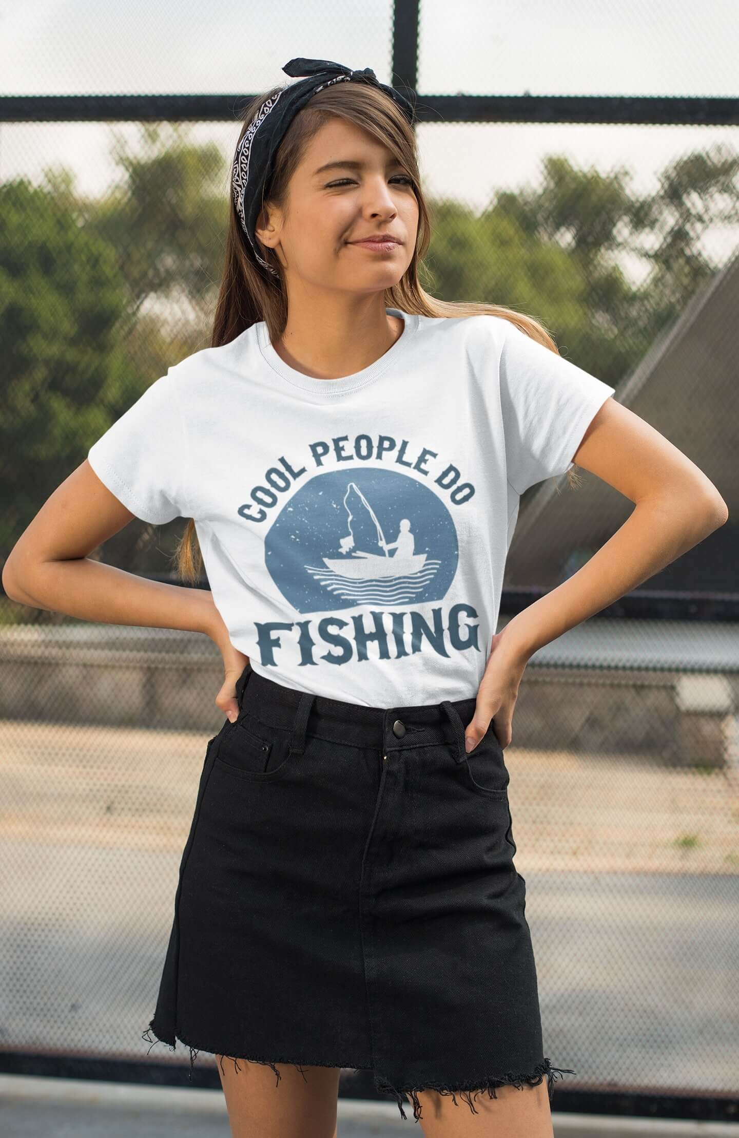 t-shirt-mockup-of-a-woman-with-a-headband-winking-at-the-camera-27332(1) Cool Fishing Unisex Jersey T-Shirt - Image 1