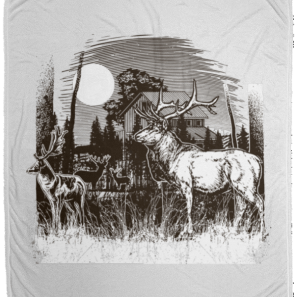 Moon With Deer Cozy Fleece Blanket 50x60