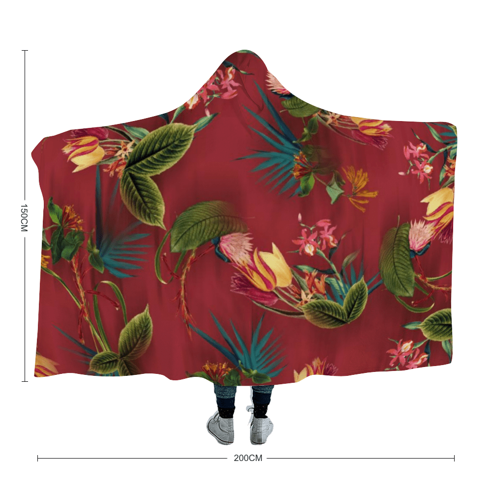 Floral Print Hooded Blanket